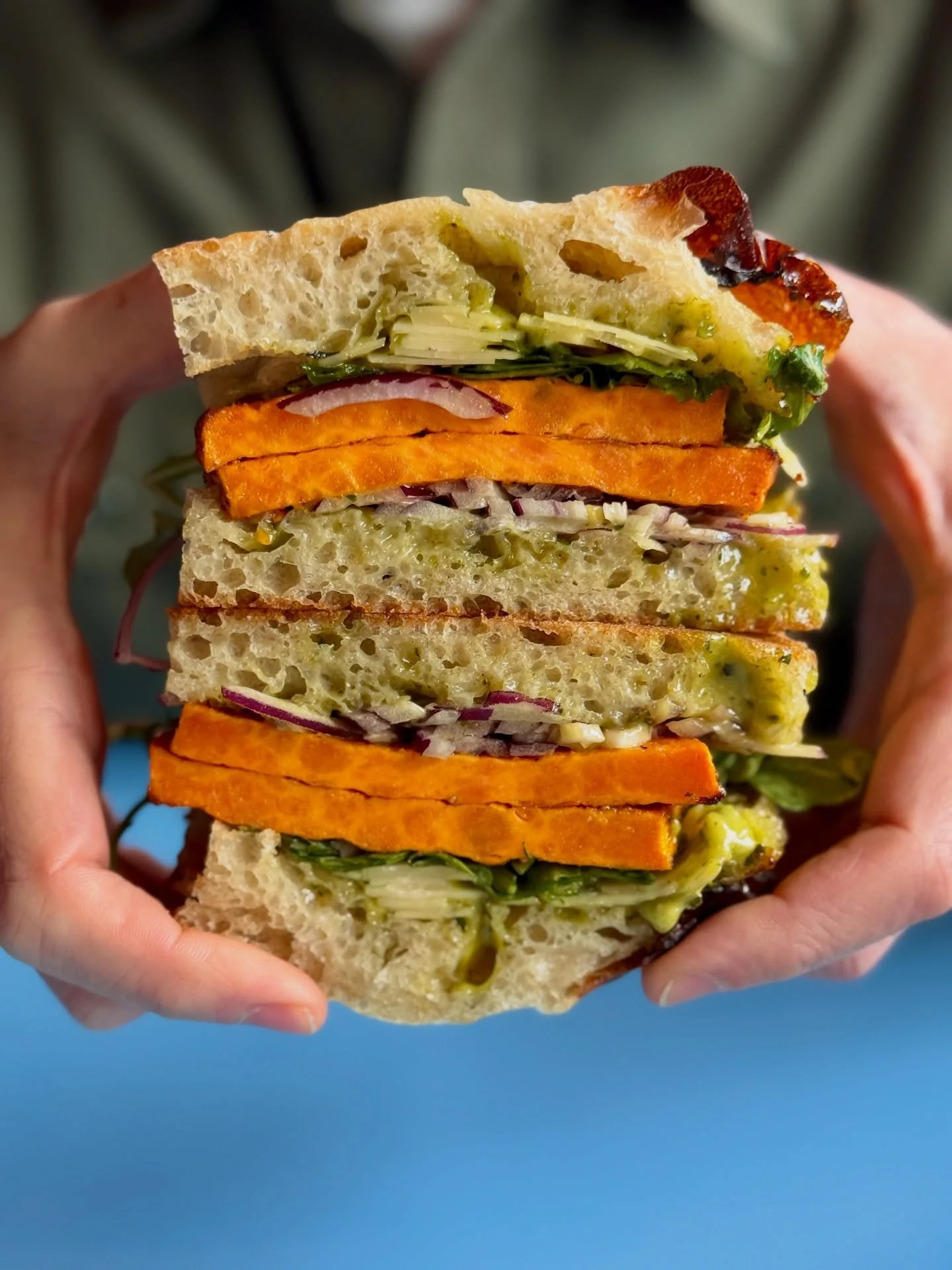 Hey now, hey now! Meet✨THE PAOLO✨ Tender roasted sweet potato, shaved parmesan, thinly sliced red onion, peppery arugula, pesto + a chopped olive aioli on our house-made focaccia. Packed with flavor, it&rsquo;s a vegetarian dreamwich if we&rsquo;ve e