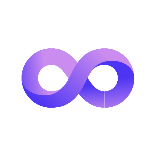 Logo of an infinity symbol with gradient purple coloring.
