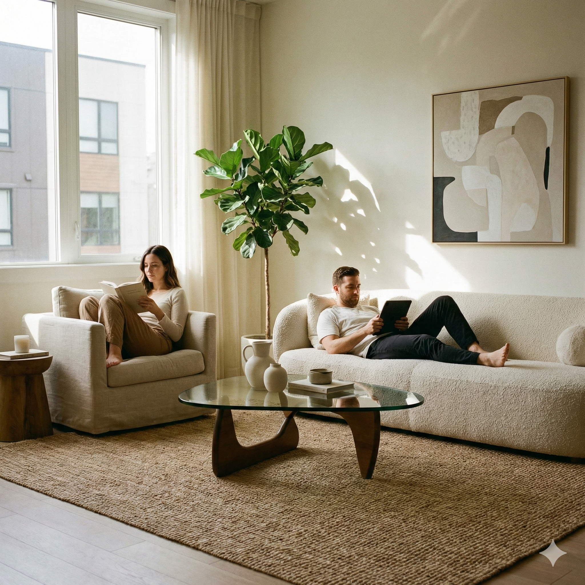 2 people relaxing in a living room