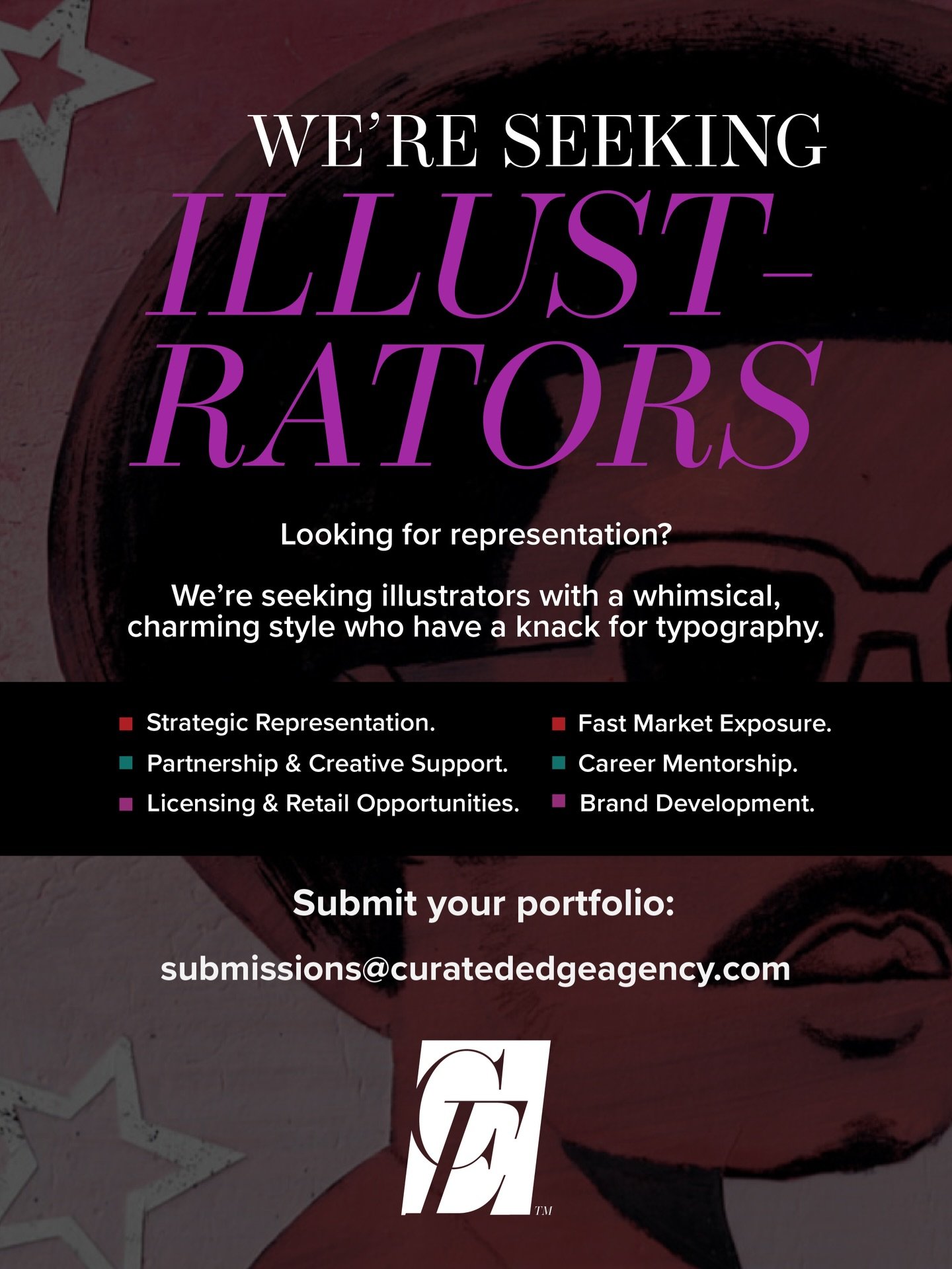 Hit us with your best shot, Illustrators! 🖼️ We&rsquo;ve got some cool projects in mind and are hopeful to connect with artists who have that whimsical touch. 

Submit your work to submissions@curatededgeagency.com ⬅️

Background artwork by Sean Qua