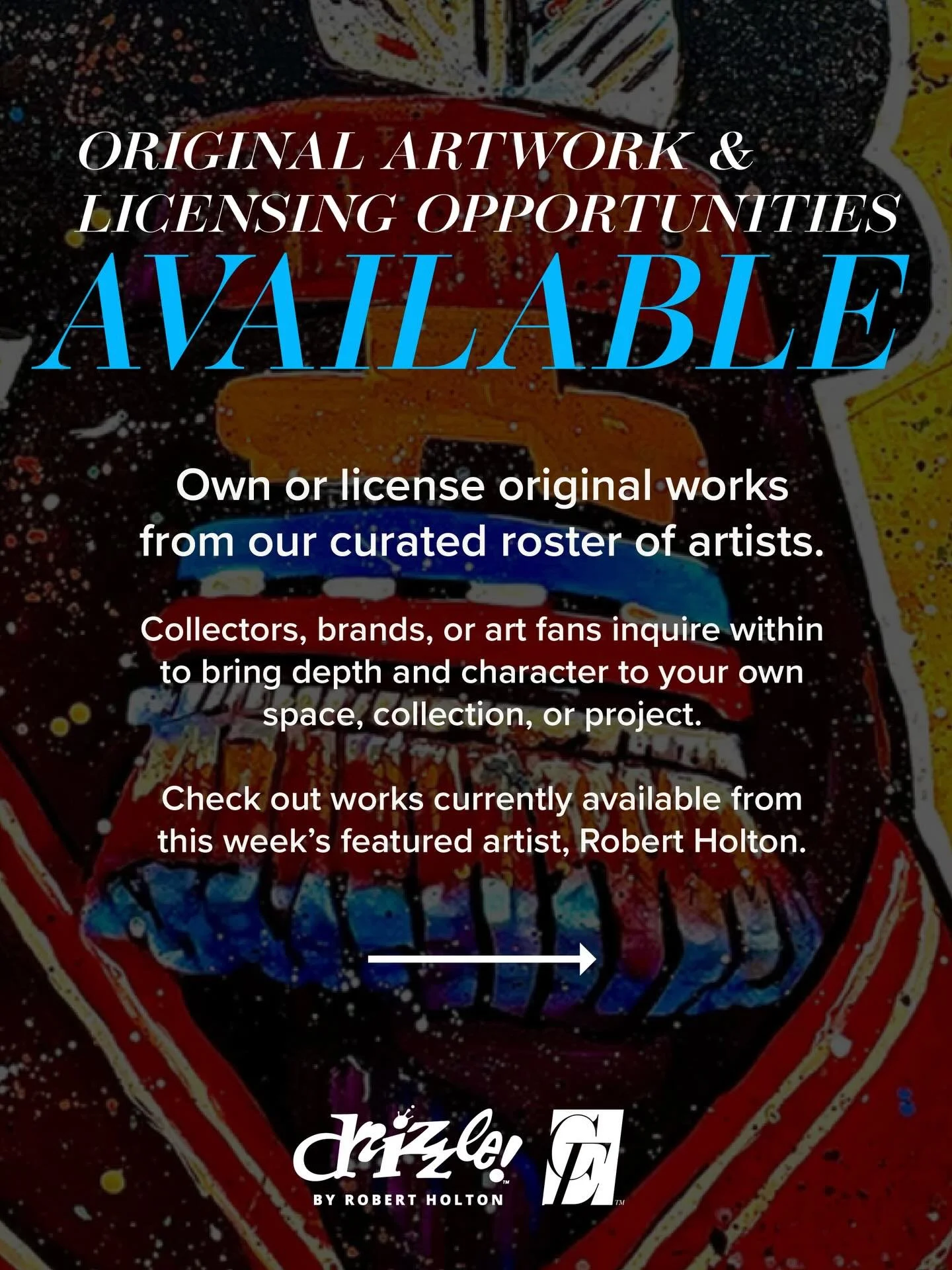 This week&rsquo;s featured artist is the incredible Robert Holton!

Interested in a one of a kind piece by a one of a kind artist? Reach out to us today ⭐️ 

&bull;

#drizzleart #robertholtonart #licensableart #licensedartist #originalworks