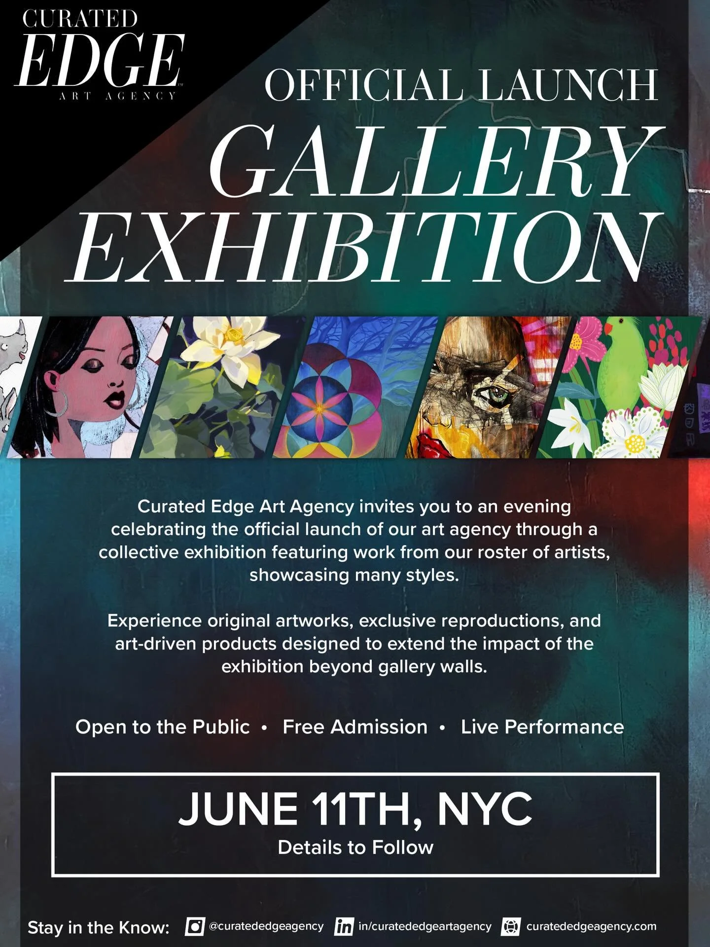 BIG news ⭐️ Curated Edge invites you to our official launch exhibition - June 11th 🎨 

Join us in NYC to celebrate our incredible artists and enjoy a gathering of various voices, styles, and visions brought together in once space.

Details to follow