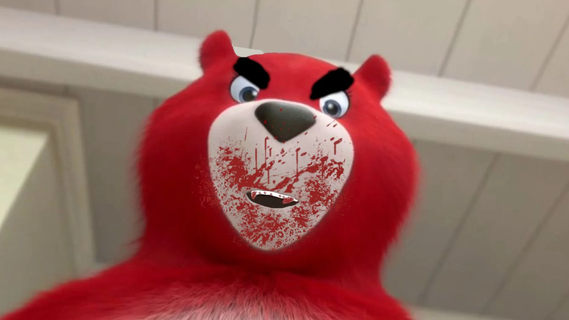 Charmin Bear covered in blood.