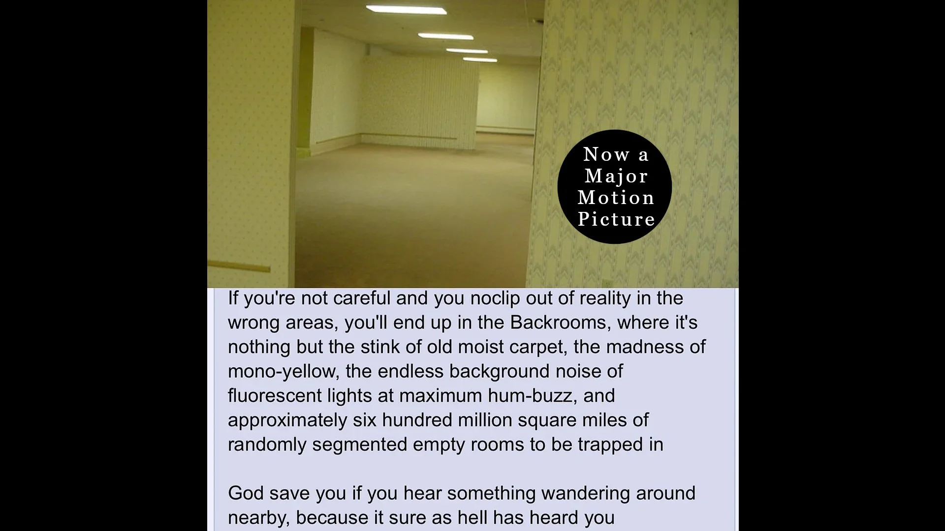 Now a Major Motion Picture sticker on the Backrooms.