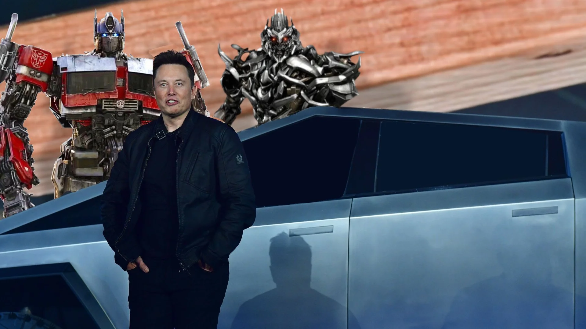 Elon a Cybertruck and some transformers.