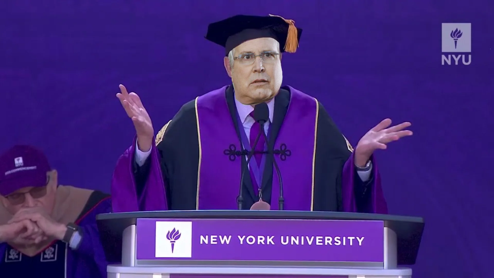 Chevy Chase at NYU commencement.