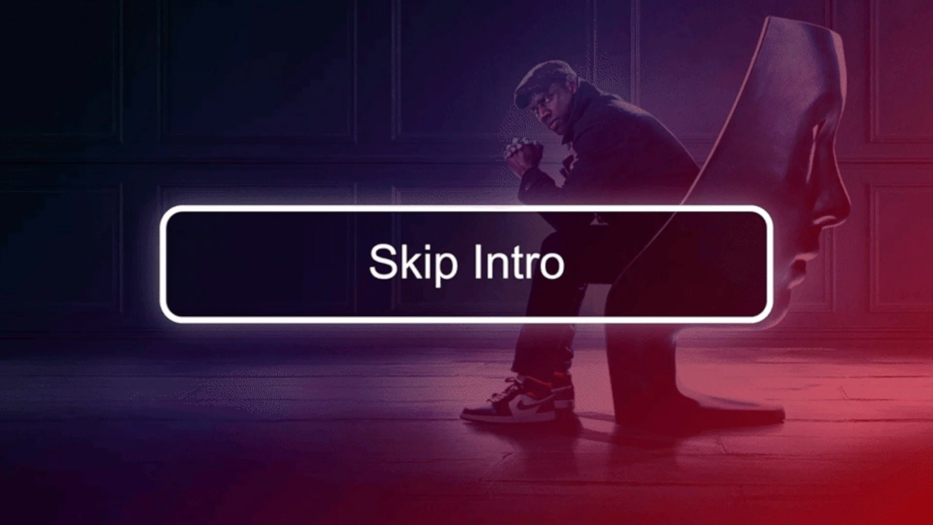 Skip intro button. Guy in a face chair.