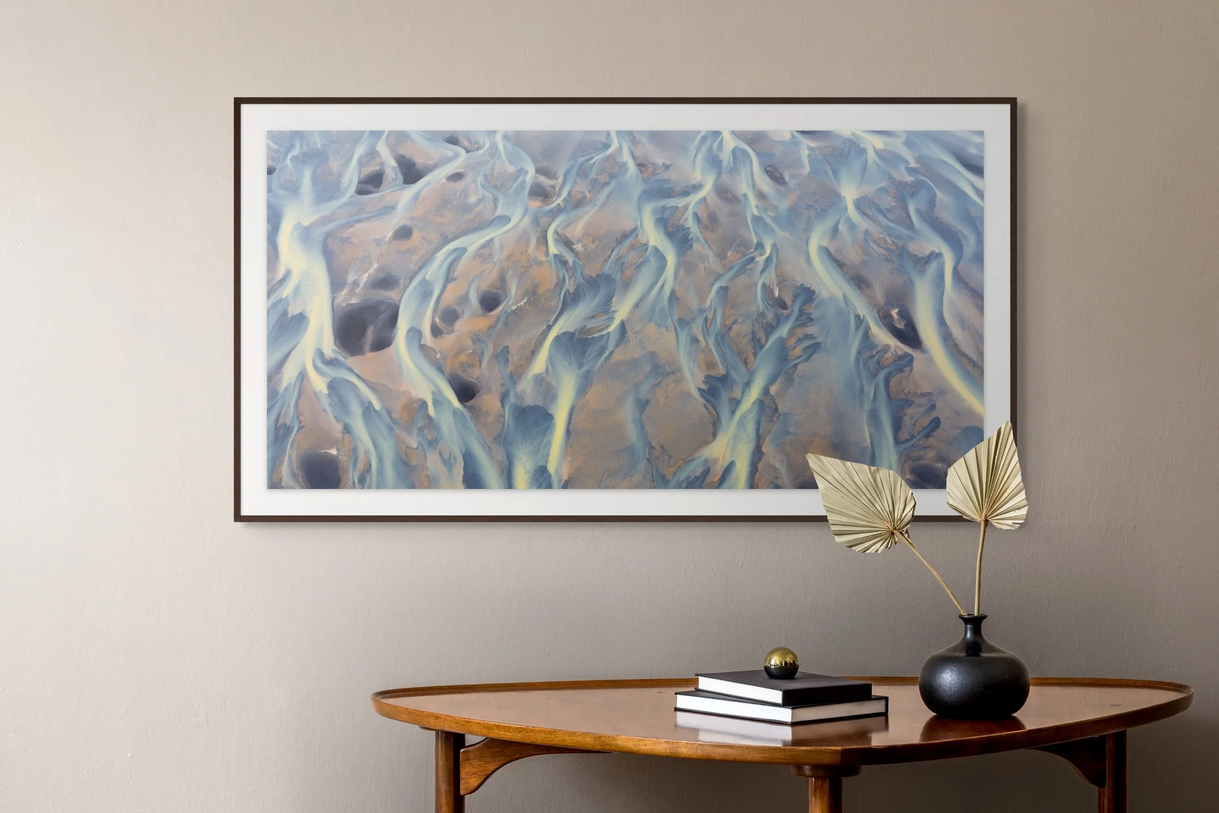  Shown: 12×24” Hahnemühle Fine Art Bartya Photo Rag print with matte &amp; frame. 