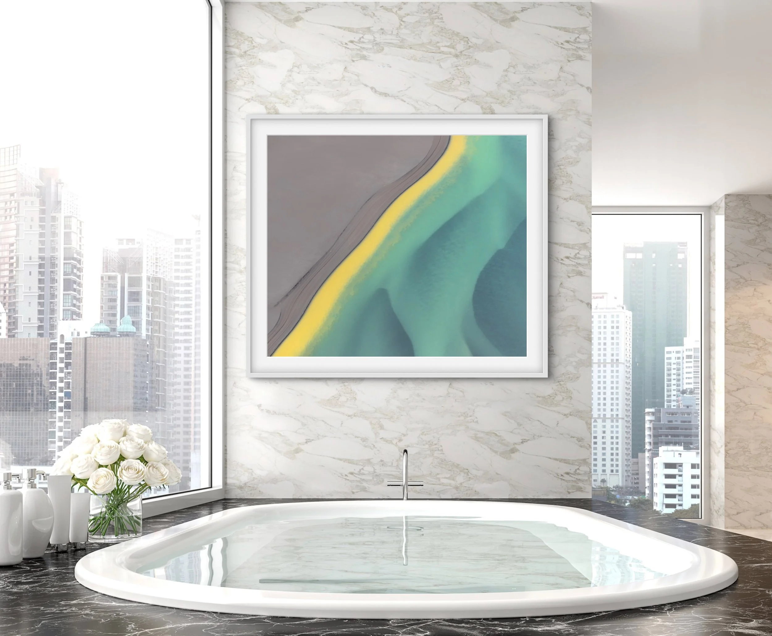 Shown: 36×36 Chromaluxe metal print with white float mount &amp; frame. 