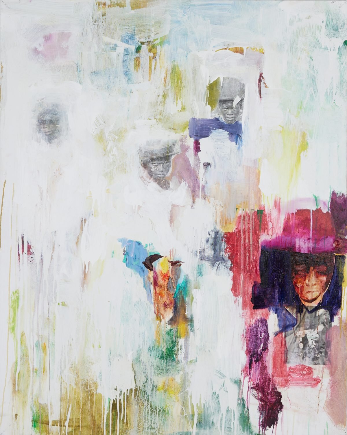 Their Memory Makes Return Possible 1, 2024
Oil, gesso, graphite, house paint and inkjet transfer on canvas
55” x 43”