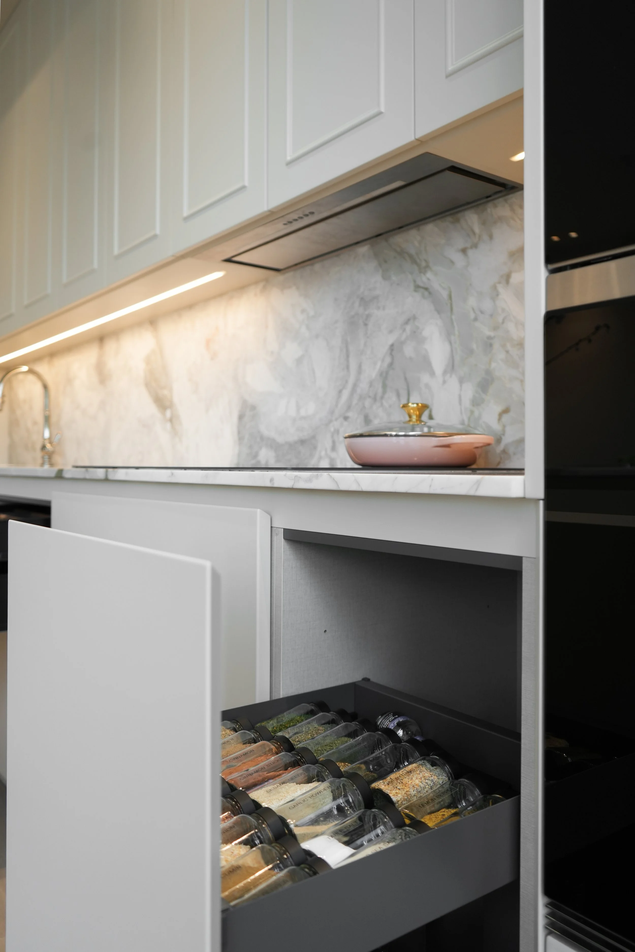 Luxury kitchen interior with bespoke cabinetry and warm lighting, interior photography Brooklyn New York