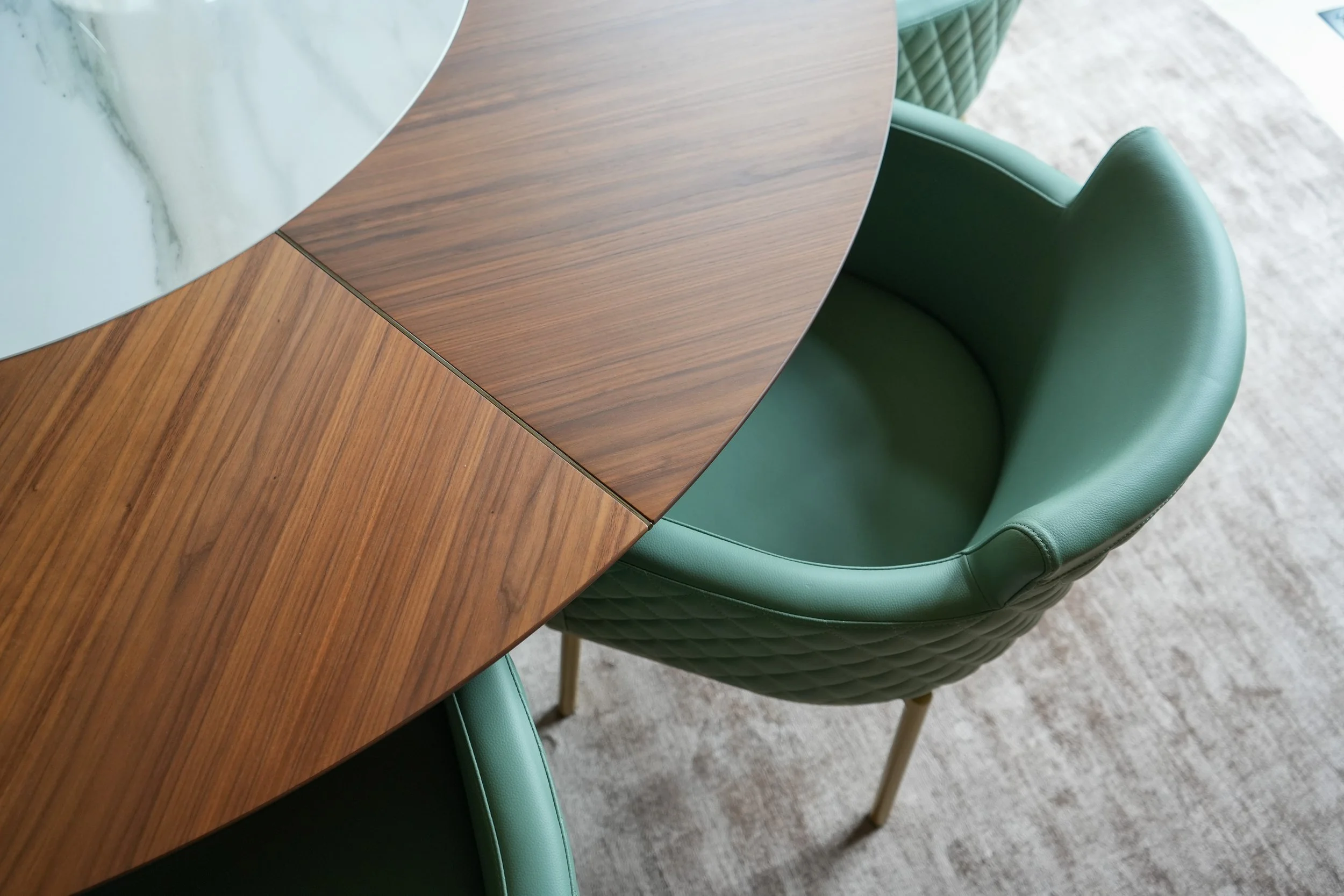 Designer dining room with custom millwork and styling, residential interior photography Long Island NY
