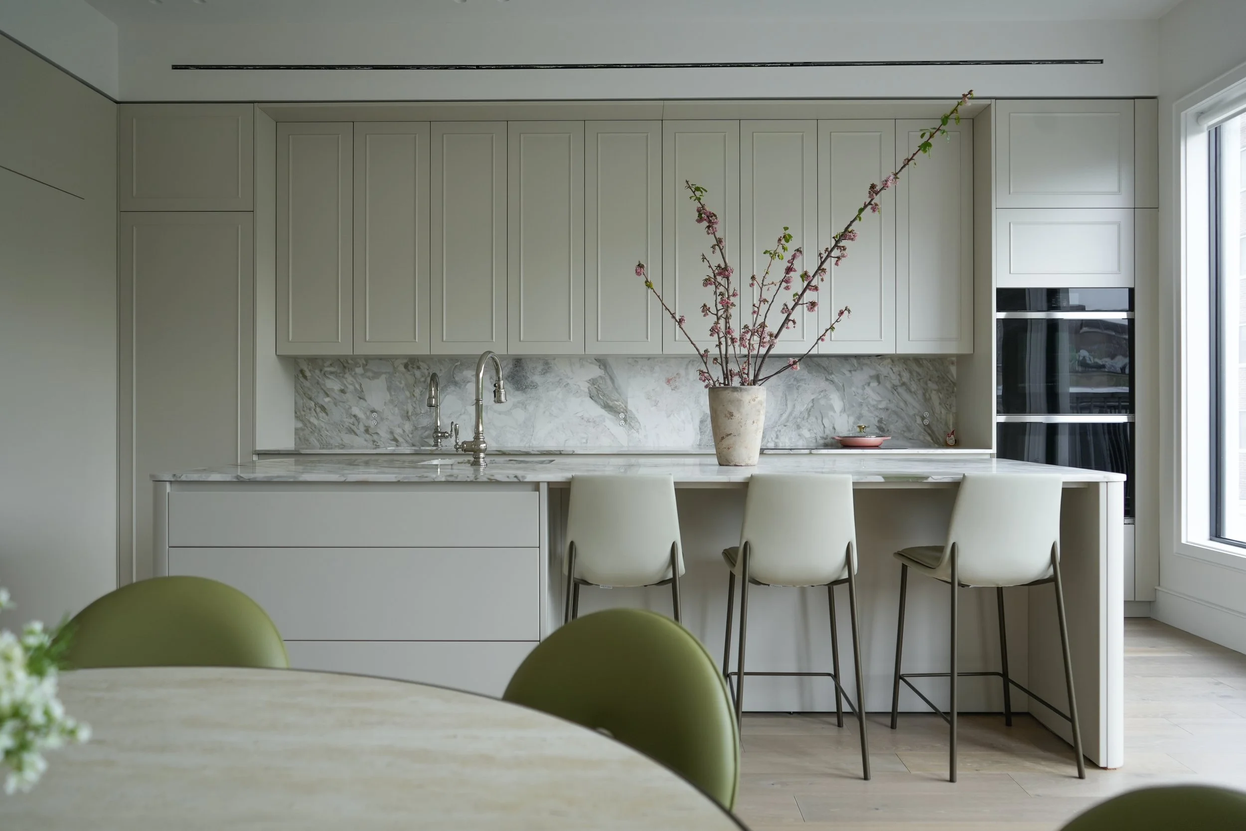 Luxury kitchen interior with bespoke cabinetry and warm lighting, interior photography Brooklyn New York