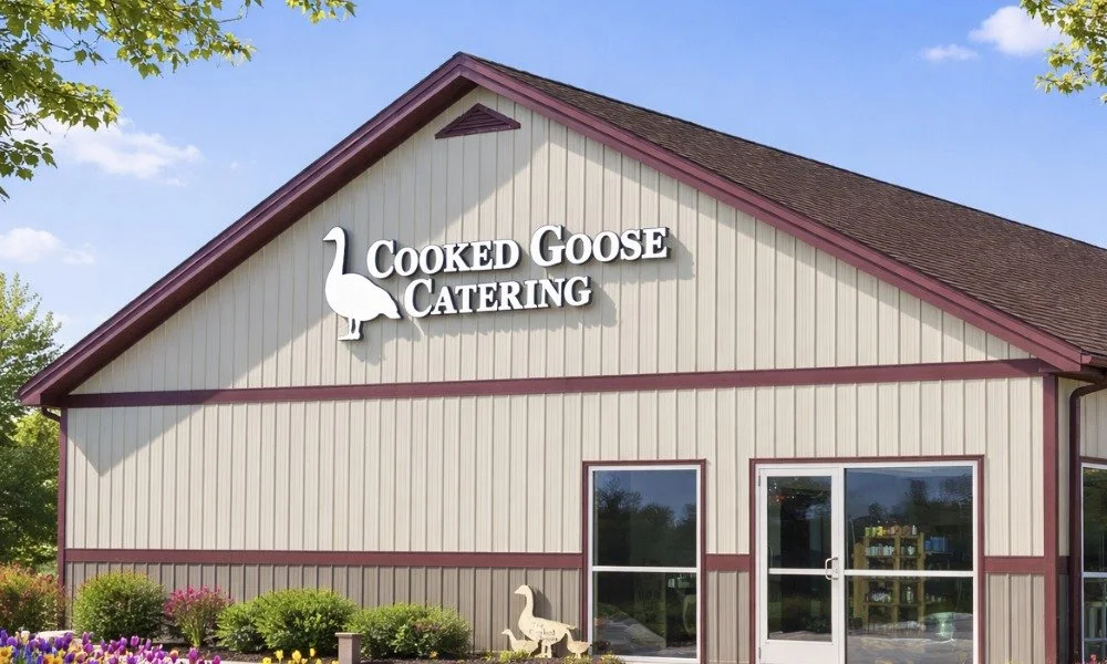 The entrance of Cooked Goose Catering in Leechburg where you can get homemade takeout and get the best catering service in Pittsburgh