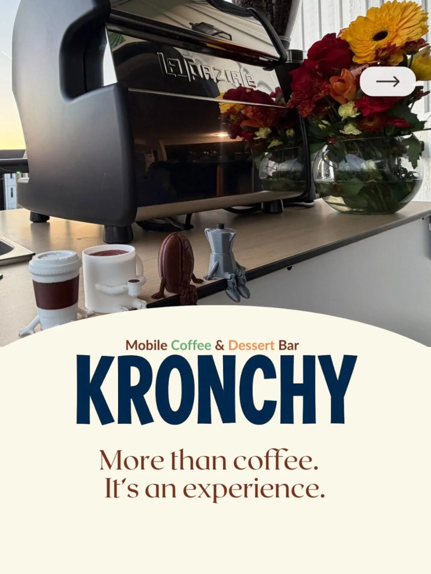 Built with heart. Served with intention. 🤍☕ Kronchy is more than a coffee cart. It&rsquo;s about creating moments that connect people, spark conversations, and turn gatherings into experiences.

 From corporate events to weddings and celebrations, e