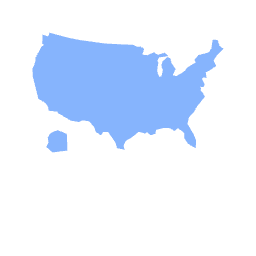 Map of the United States in blue with a black background.