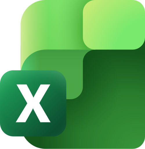 Excel spreadsheet logo with green shades and an 'X' in the bottom left corner.