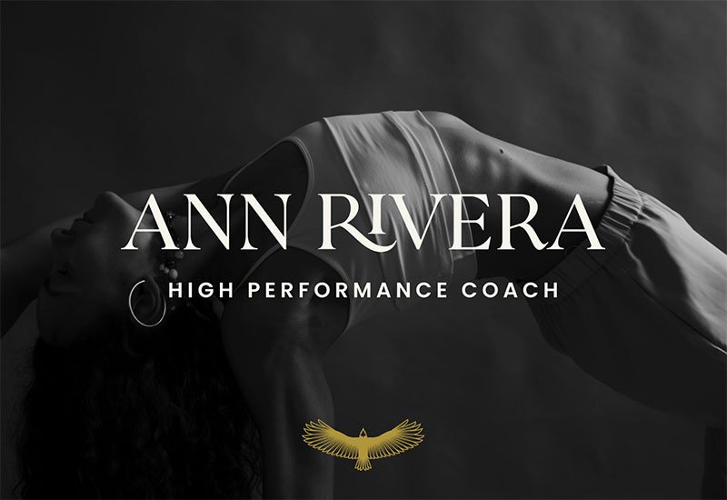 Black and white image overlayed with logo design for Ann Rivera, a high performance coach
