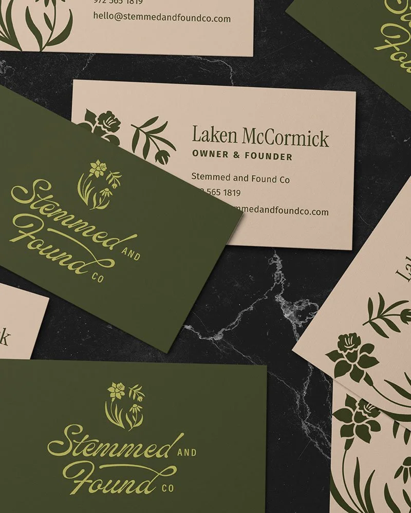Stemmed and Found Co Flower Shop Botanical Business Card Designs