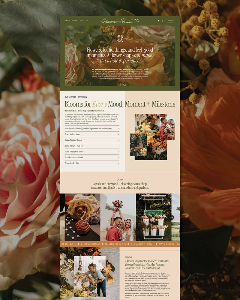 Stemmed and Found Co Flower Shop Webpage Layout Design