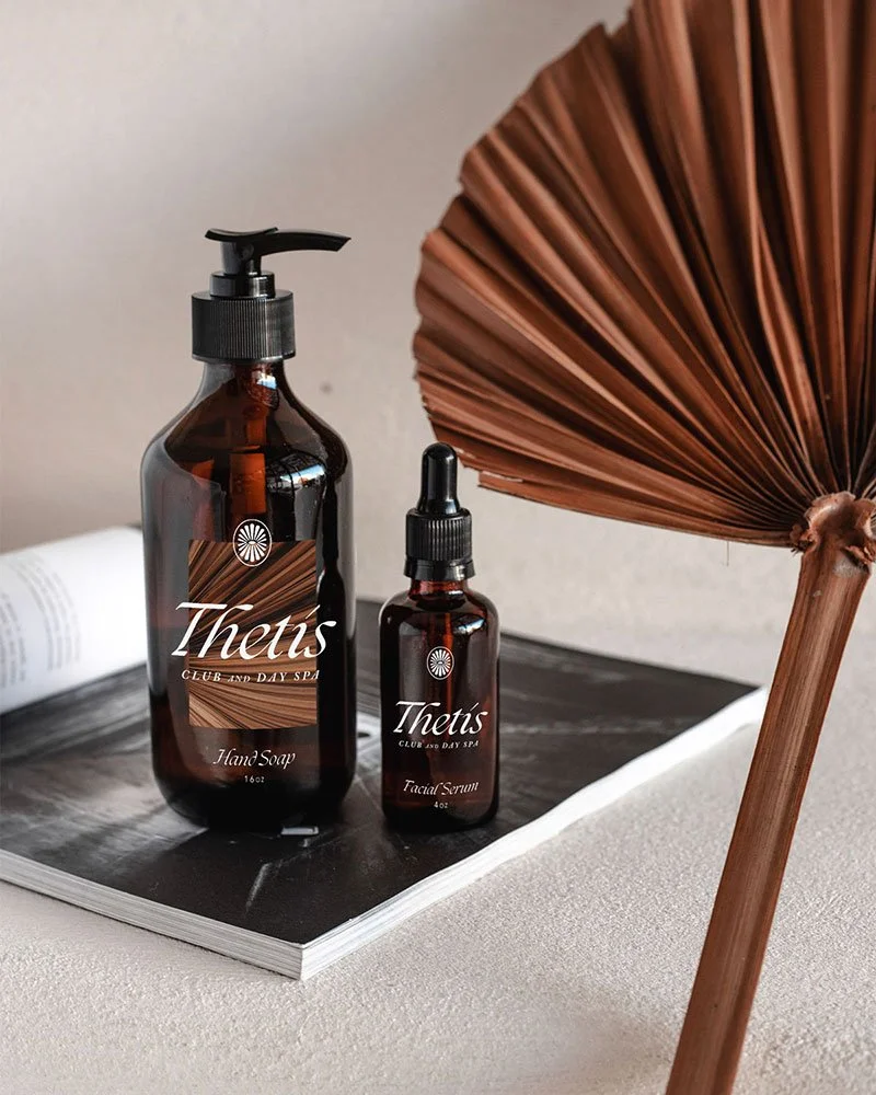 Spa brown soap and lotion bottles packaging label design