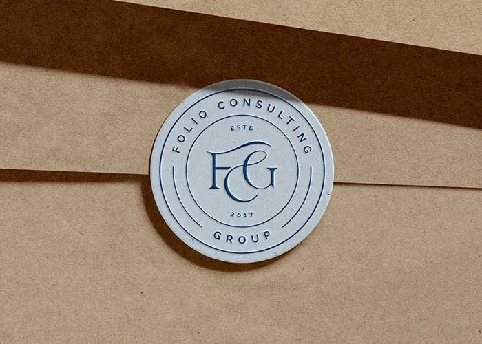 Round logo sticker with Folio Consulting Group emblem logo