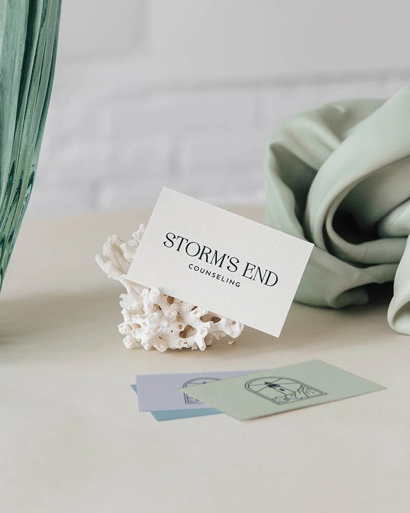 Logo on Business Card Design for Storm's End Counseling by Everwest Design Studio in Bend, Oregon