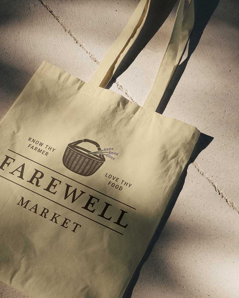 Farewell Market Natural Foods Store in Bend, Oregon Logo on Totebag