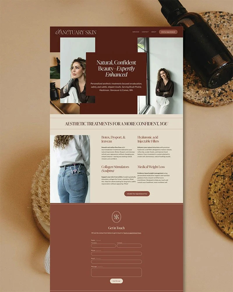 Modern Single Page Website Layout Design for Sanctuary Skin Aesthetics and Wellness