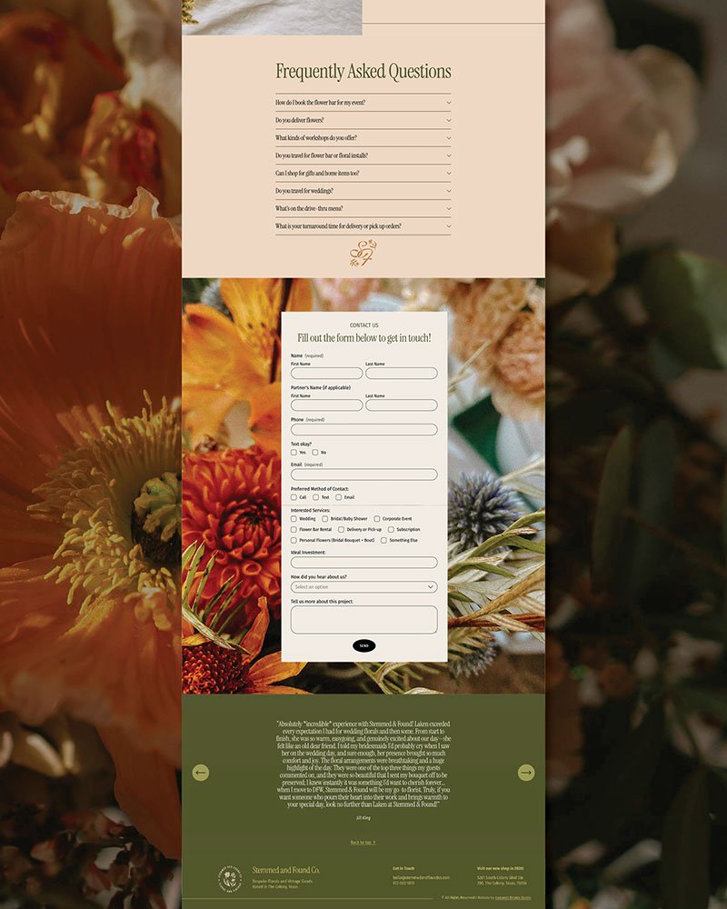 Stemmed and Found Co Flower Shop Webpage Layout Design