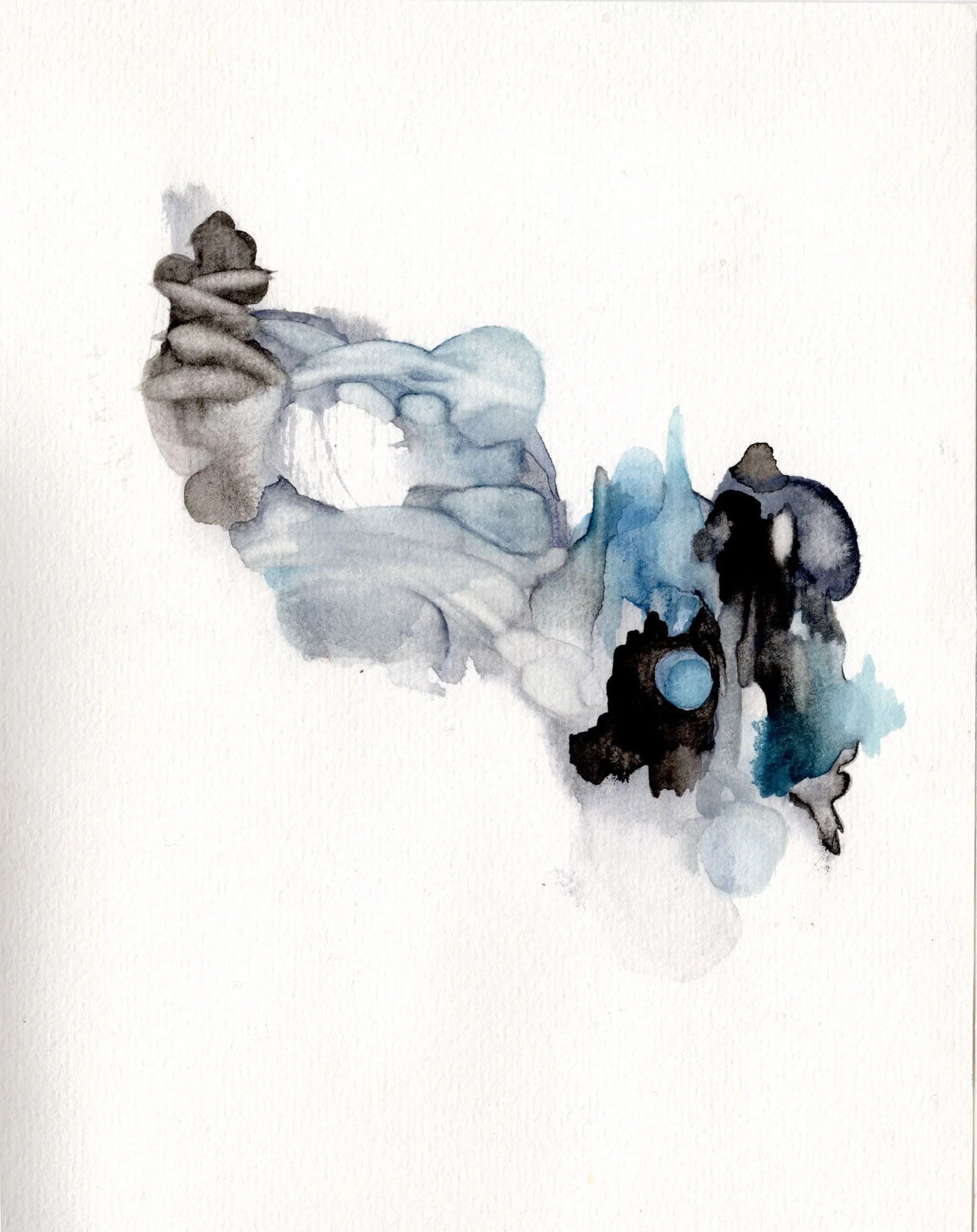 A landscape grey and blue and black  Ink on paper, 30 x 40 cm / 14 x 11 in 