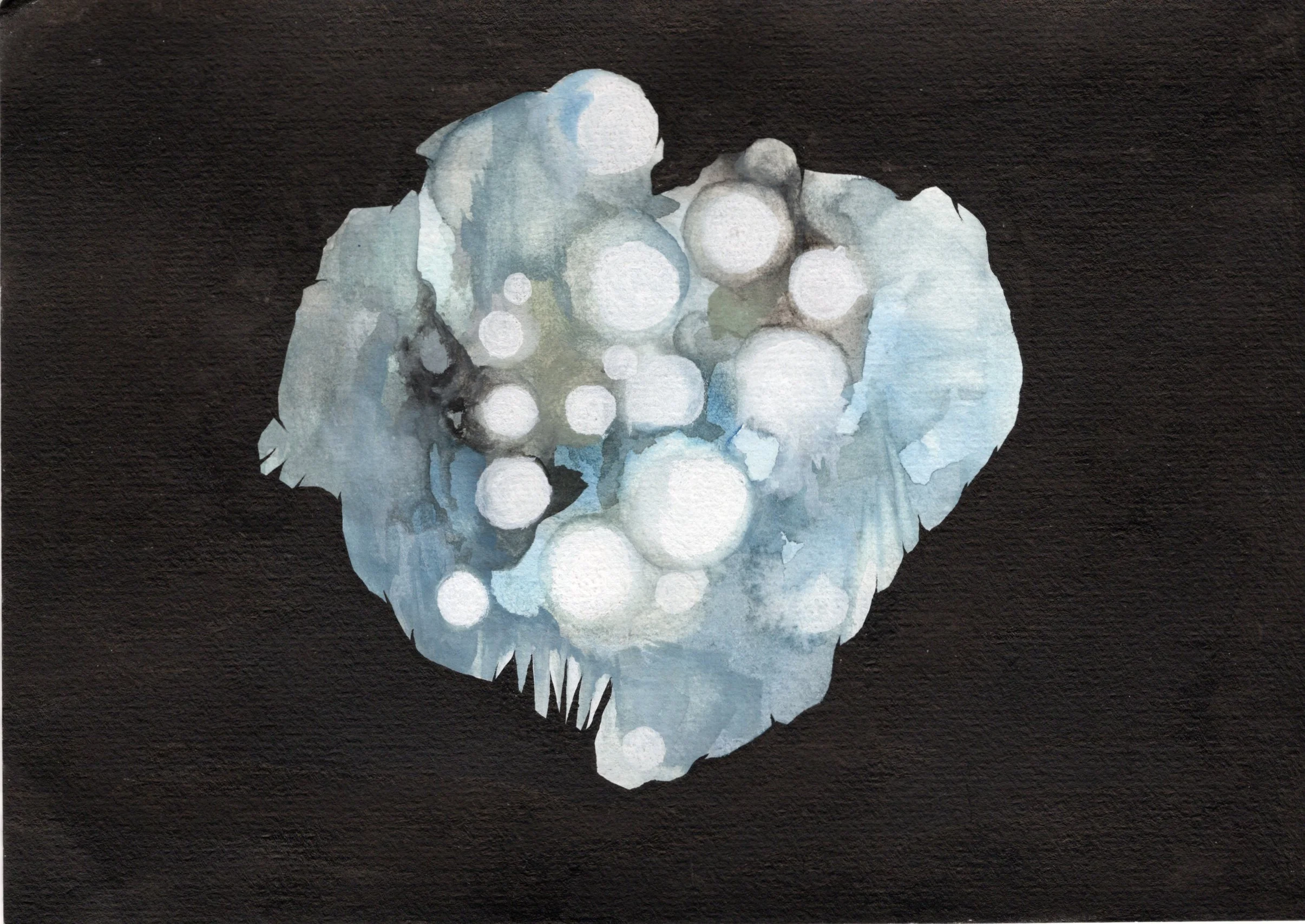 Floating blue and white  Watercolor, Ink, Gouache on paper, 14.8 x 21 cm / 5.83 x 8.27 in 