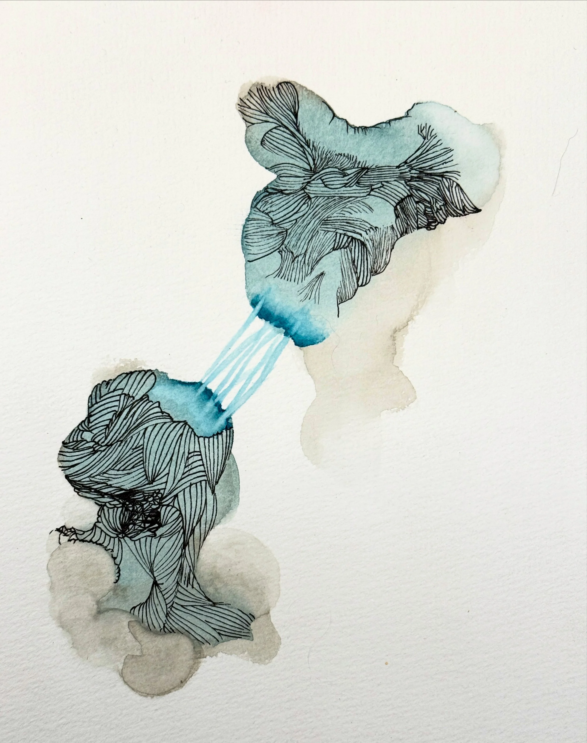 Staying attached - SOLD  Watercolor, Ink, Gouache on paper, 14.8 x 21 cm / 5.83 x 8.27 in 