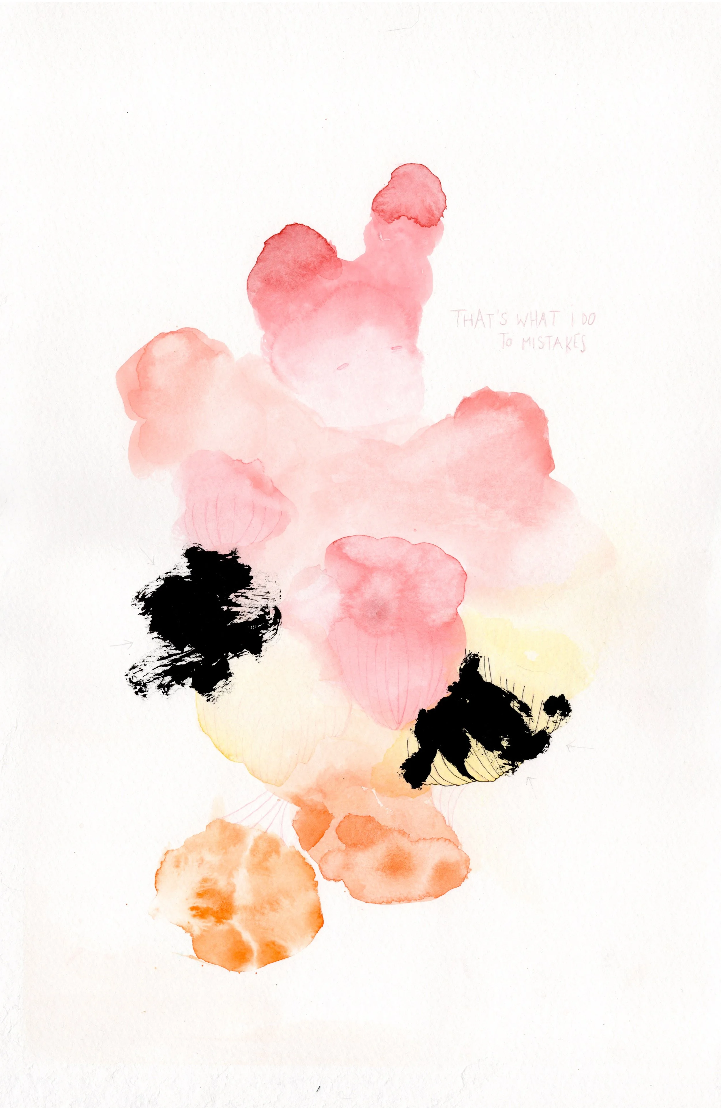 Mistakes  Watercolor, Ink, Gouache on paper, 10 x 15 in 