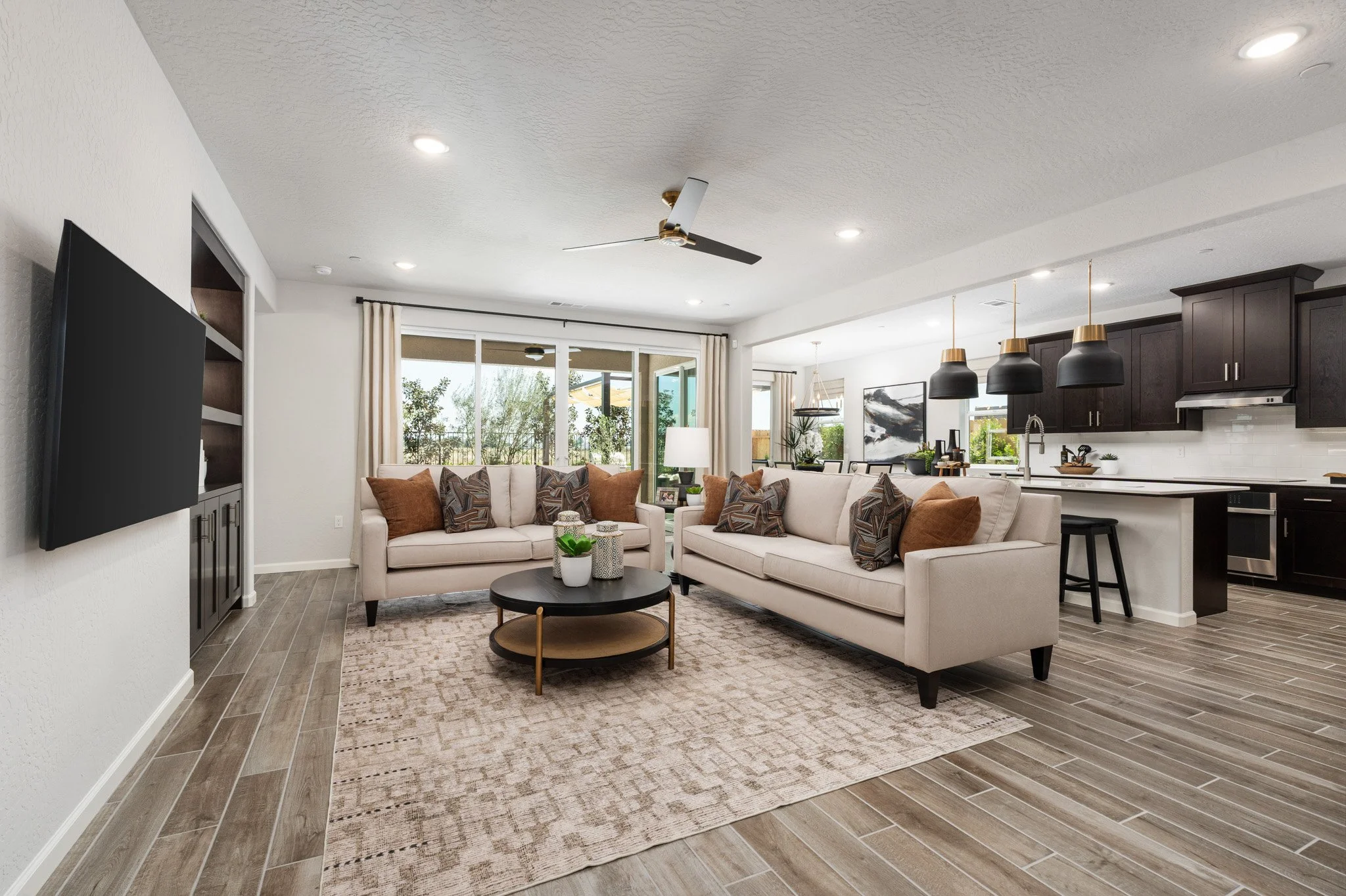 Regent Park model home living room interior, Wilson Homes, Clovis, CA