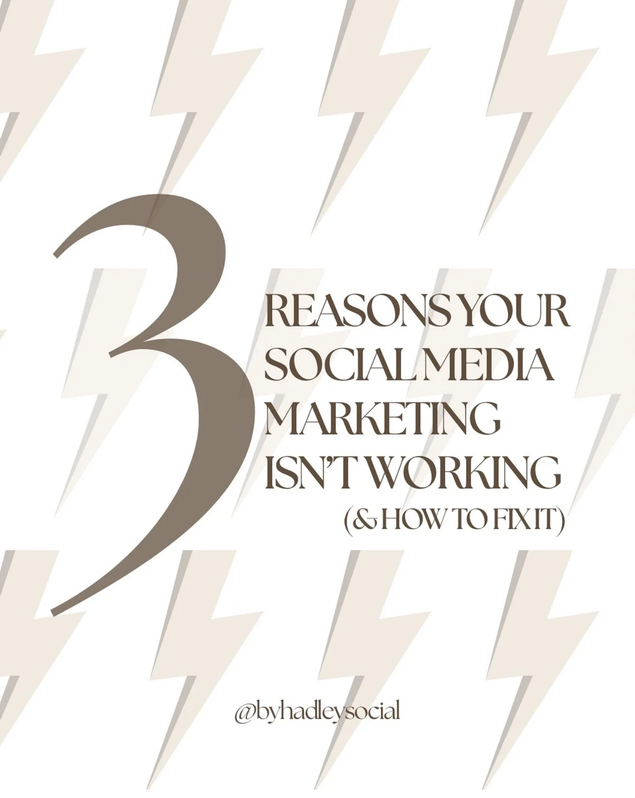 Graphic with a large number 3 and text about reasons social media marketing isn't working, with a background of lightning bolt pattern.