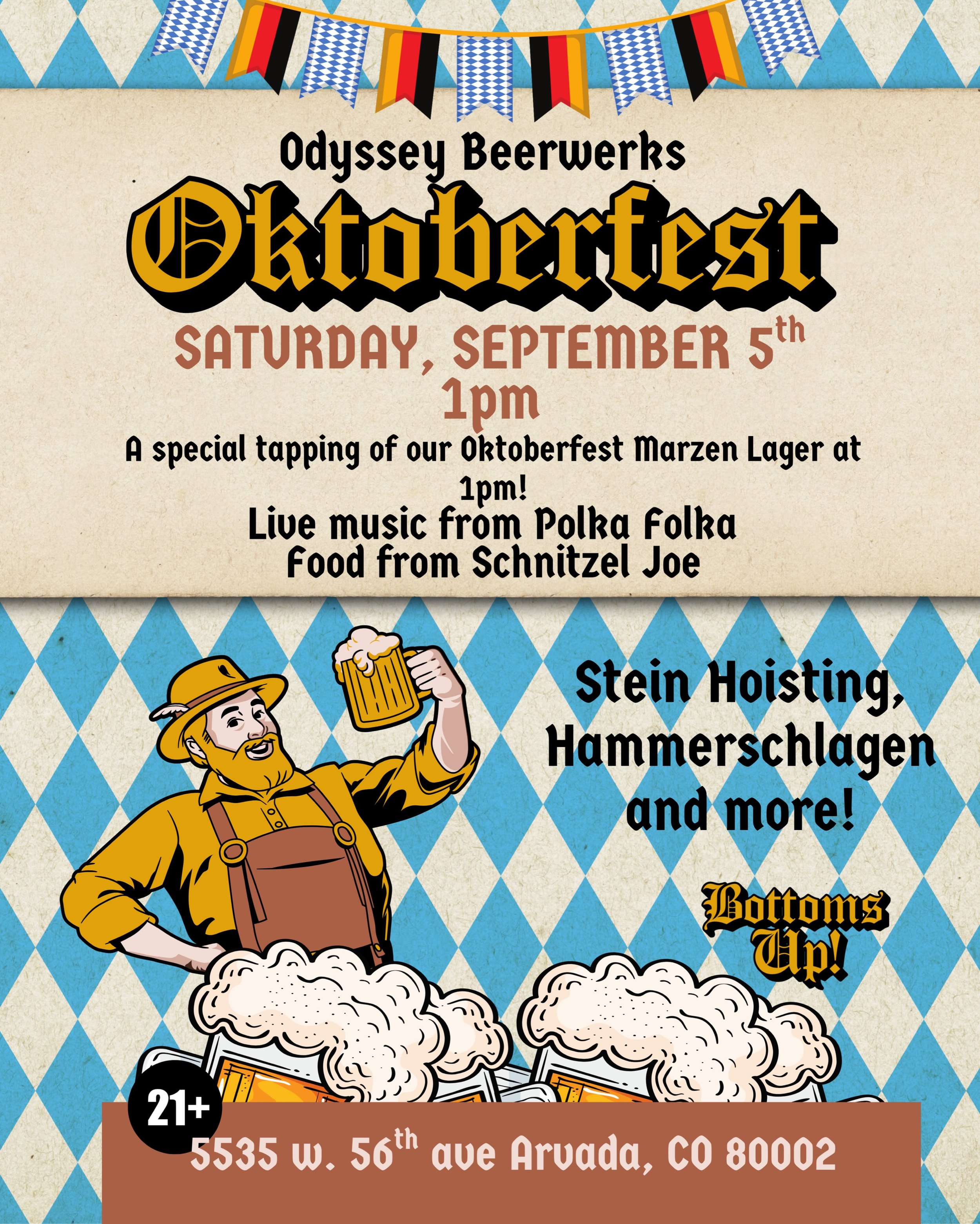 🇩🇪🍻 OKTOBERFEST - SEPTEMBER 5TH 🍻🇩🇪

Mark your calendars! Odyssey Oktoberfest is Saturday, September 5th kicking off at 1pm with a special tapping of our M&auml;rzen Lager with Arvada Mayor @laurenforarvada! Plus we&rsquo;ll have @polkafolkaban