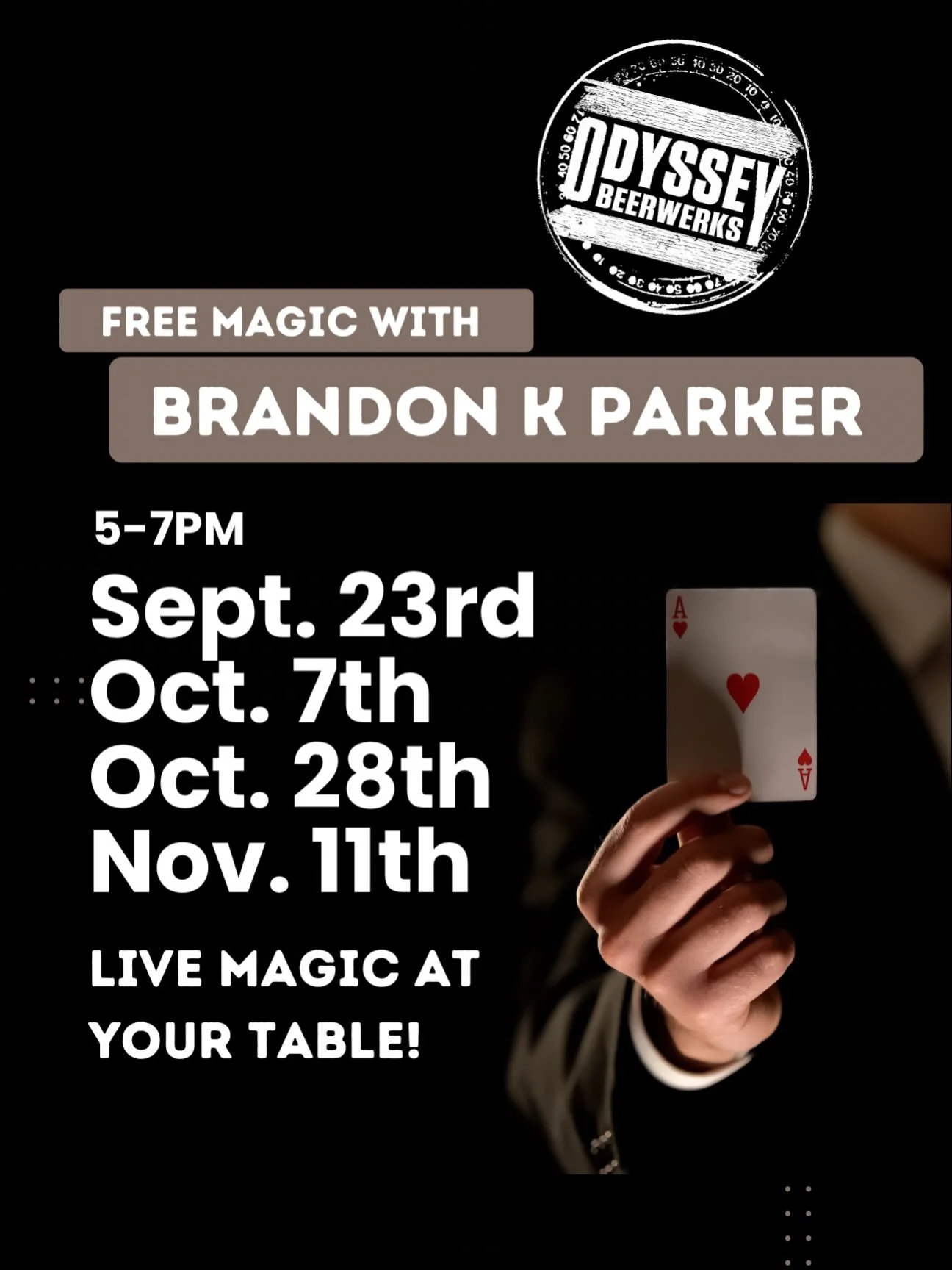 No plans tonight? Well, now you do! Free live magic tonight from magician @brandonparkermagic from 5-7pm! 🪄&spades;️&hearts;️&clubs;️&diams;️

Mi Changarro will be outside keeping your bellies full and Mike will be behind the bar keeps your glasses 