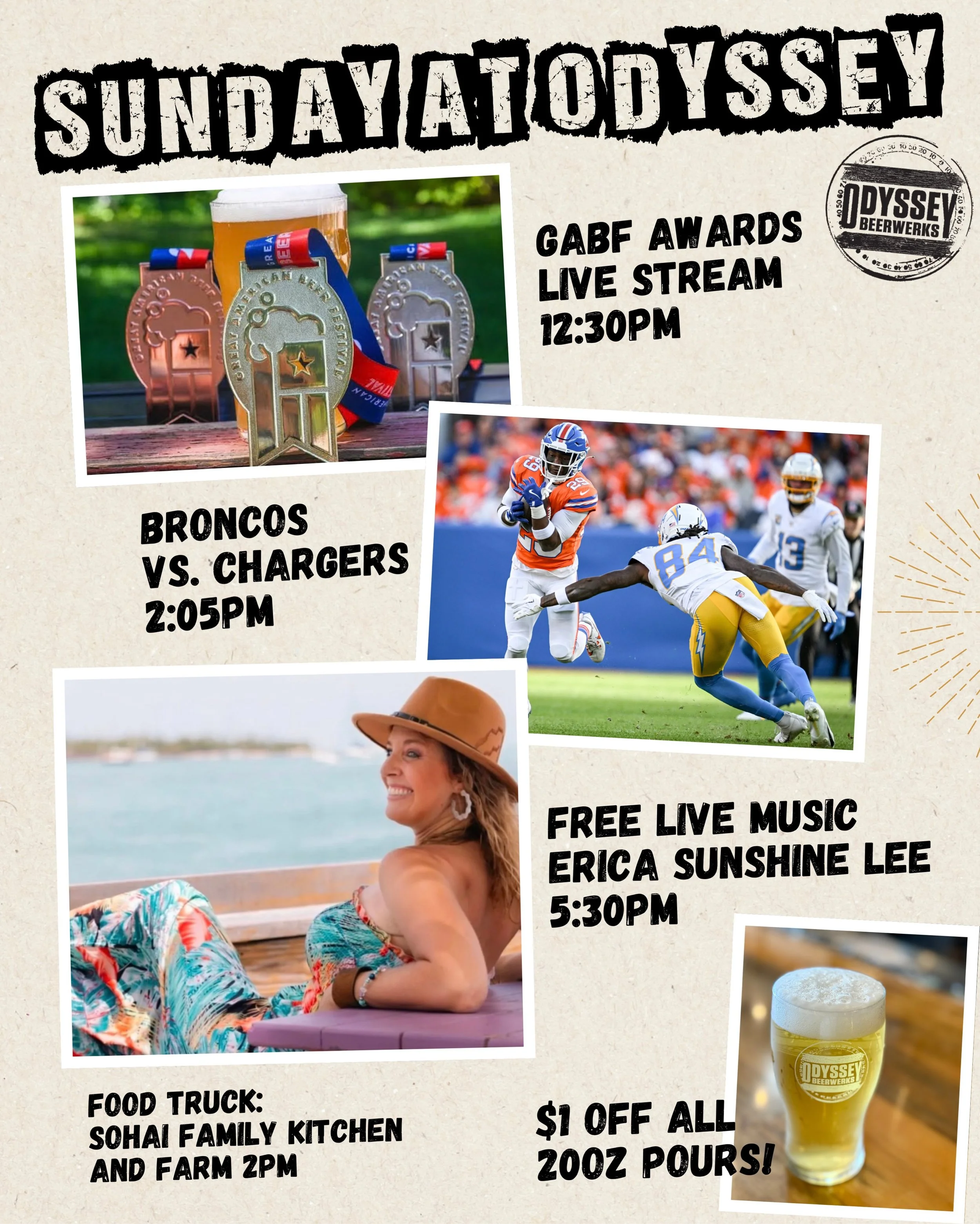 We&rsquo;ve got a packed Sunday lined up for y&rsquo;all! 

Stop in for the @greatamericanbeerfestival awards ceremony live stream and cheer us on! @broncos play the Chargers at 2:05pm. Then finish off with free live music from @ericasunshinelee ☀️🍻