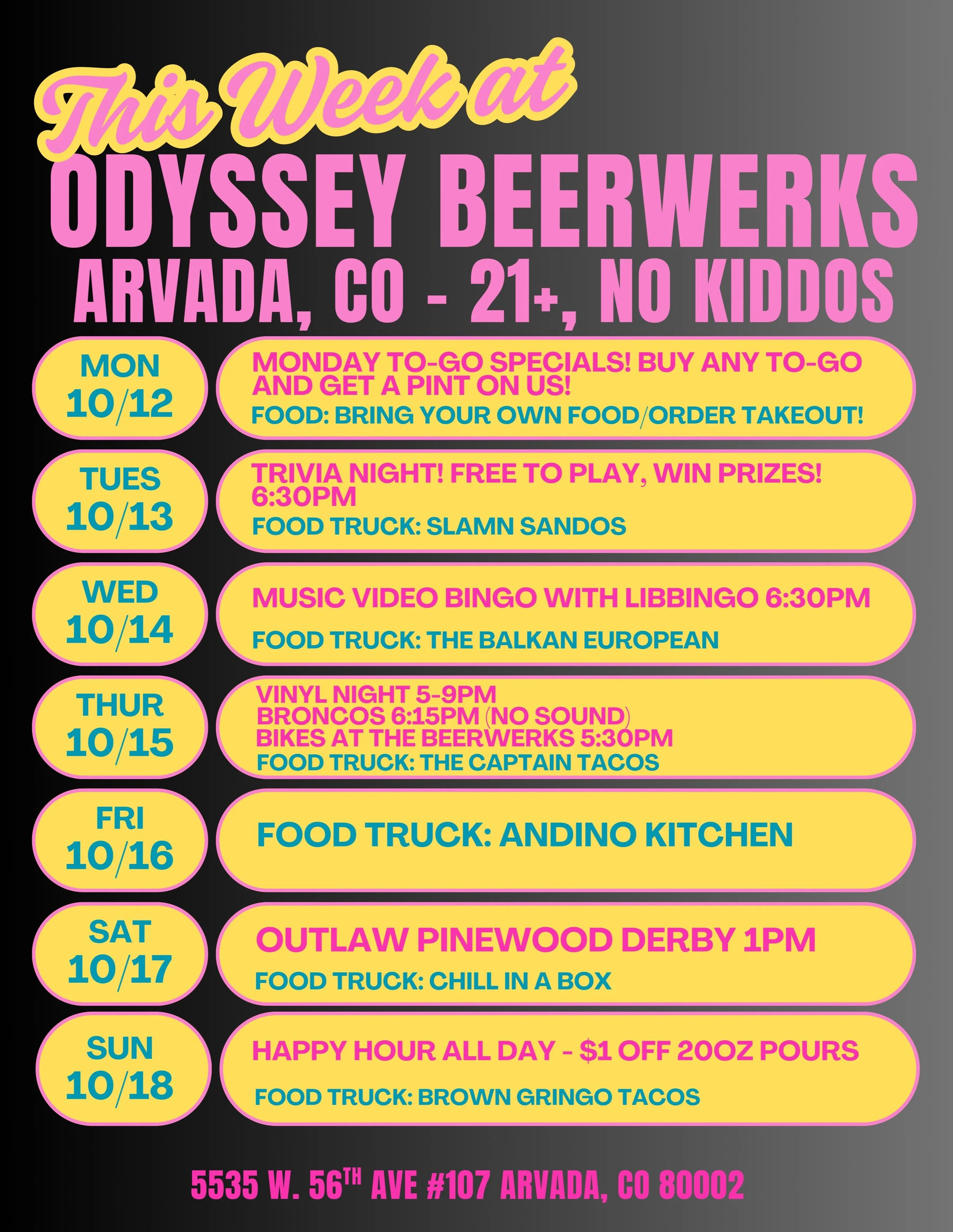 Happy Tuesday beer fans! Here&rsquo;s what&rsquo;s happening in the taproom 🍻

Tues- Trivia kicks off at 6:30pm with @slamnsandos outside!

Wed- Music Video Bingo is back! Play for free, win prizes 🍻 @thebalkaneuropean will be outside!

Thurs- Viny