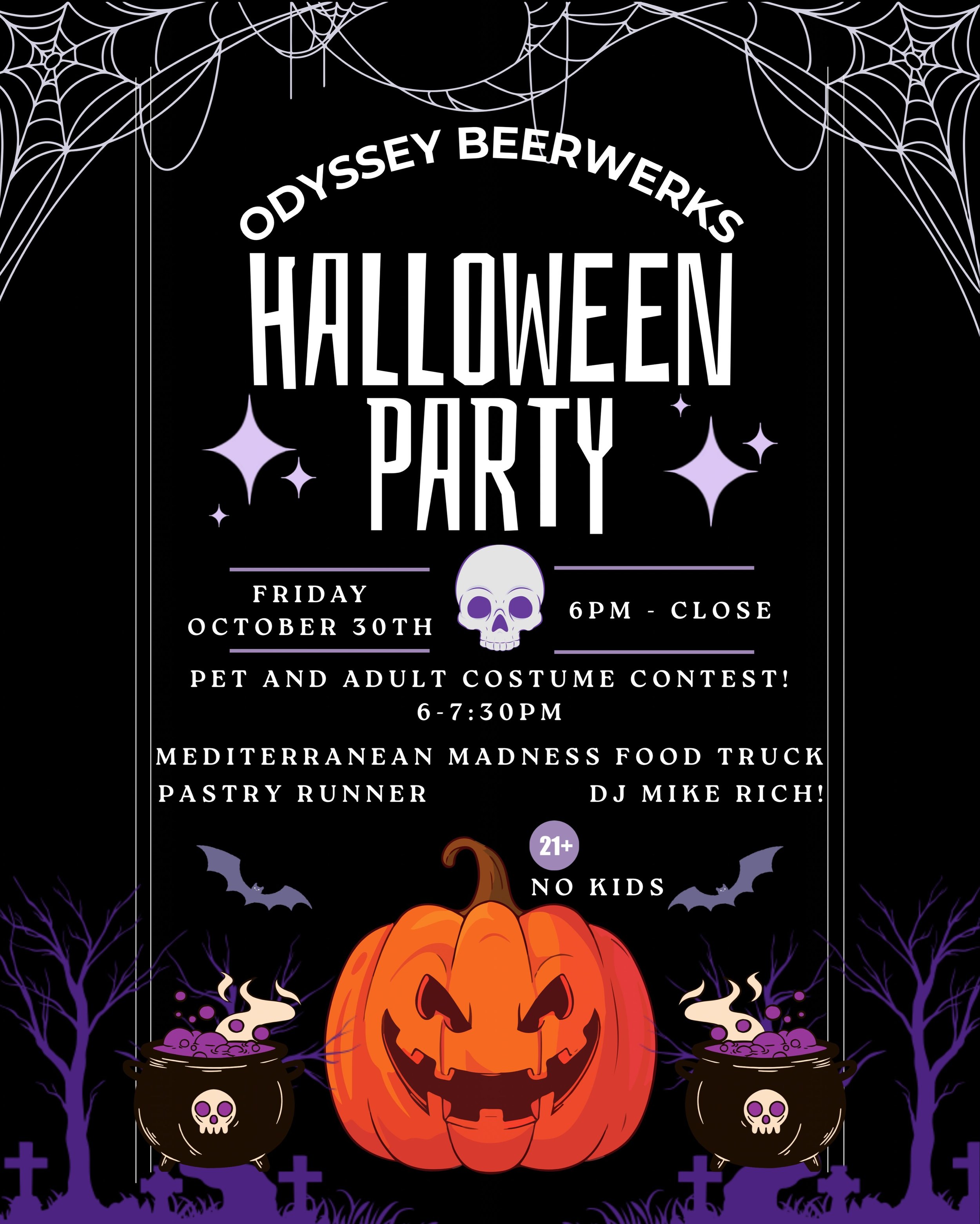 HALLOWEEN AT ODYSSEY BEERWERKS 👻🍻 

Join us for the return of the Odyssey Beerwerks Halloween party and costume contest on Friday, October 30th from 6-close!

This year we are introducing a Dog Costume contest to the evening!  Along with our long-r