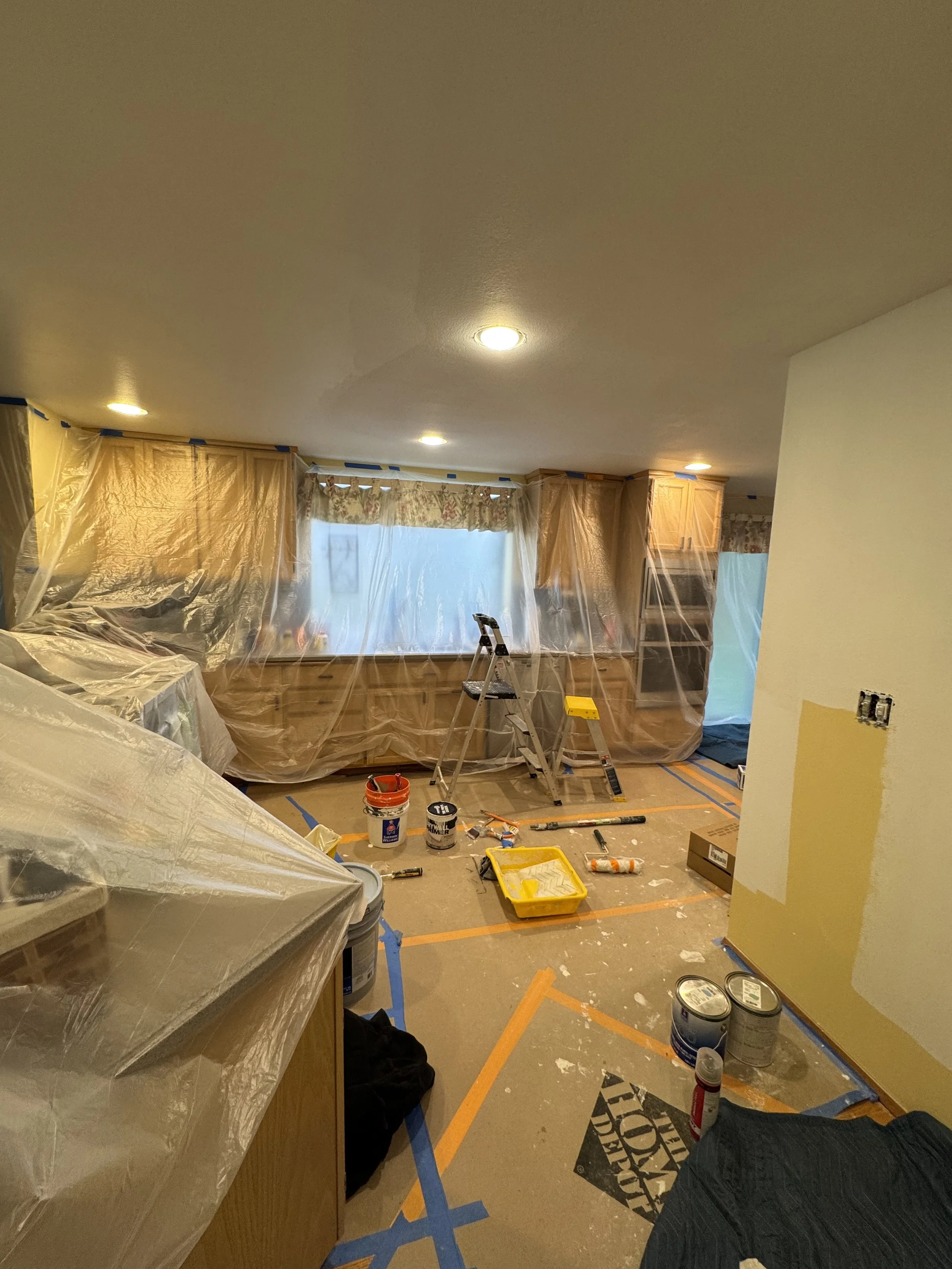 Kitchen is being repaired after pipes had to be replaced.