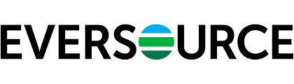 Logo of Eversource with black text and a circular blue and green icon in the middle.