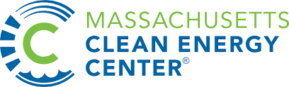 Logo of the Massachusetts Clean Energy Center with a gear design and text in green and blue.