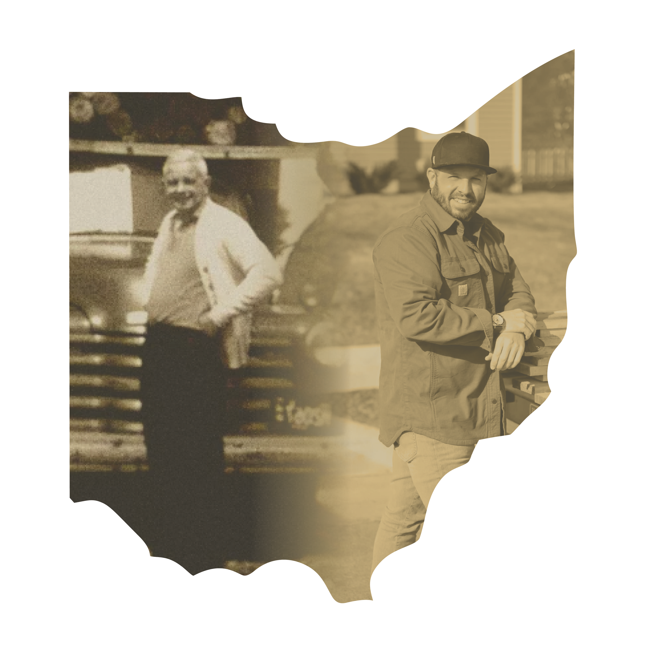 Ohio map with Mae Fence founder Joseph and current owner Tim Surprise