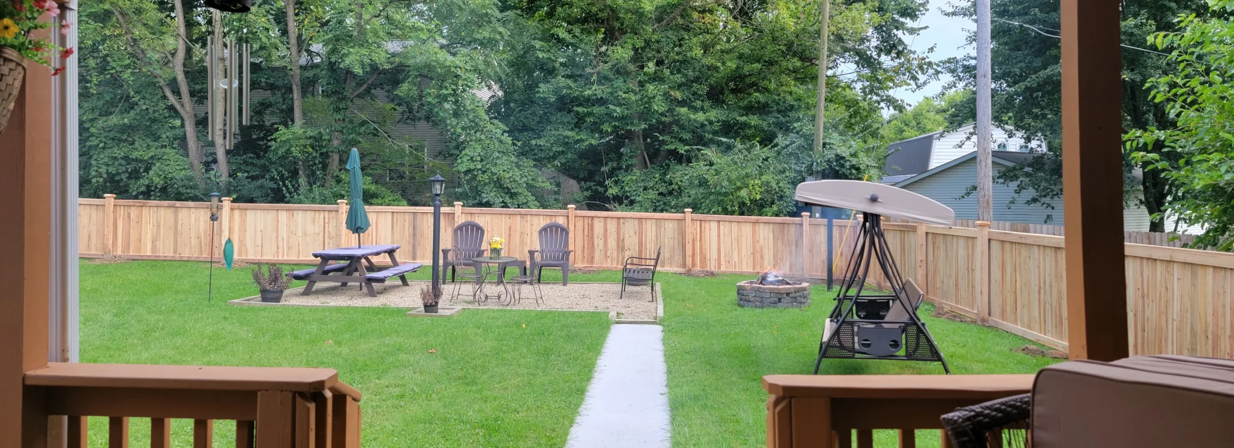 Cedar wooden privacy fence around a backyard in Westerville, Ohio