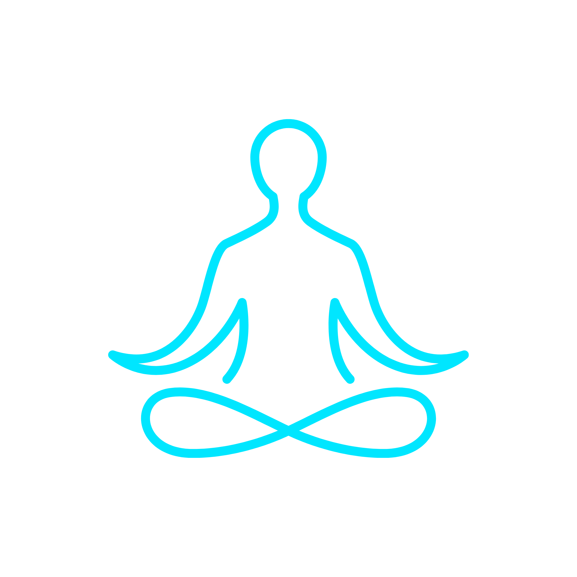 Abstract neon outline of a human figure on a black background with a blue glow.