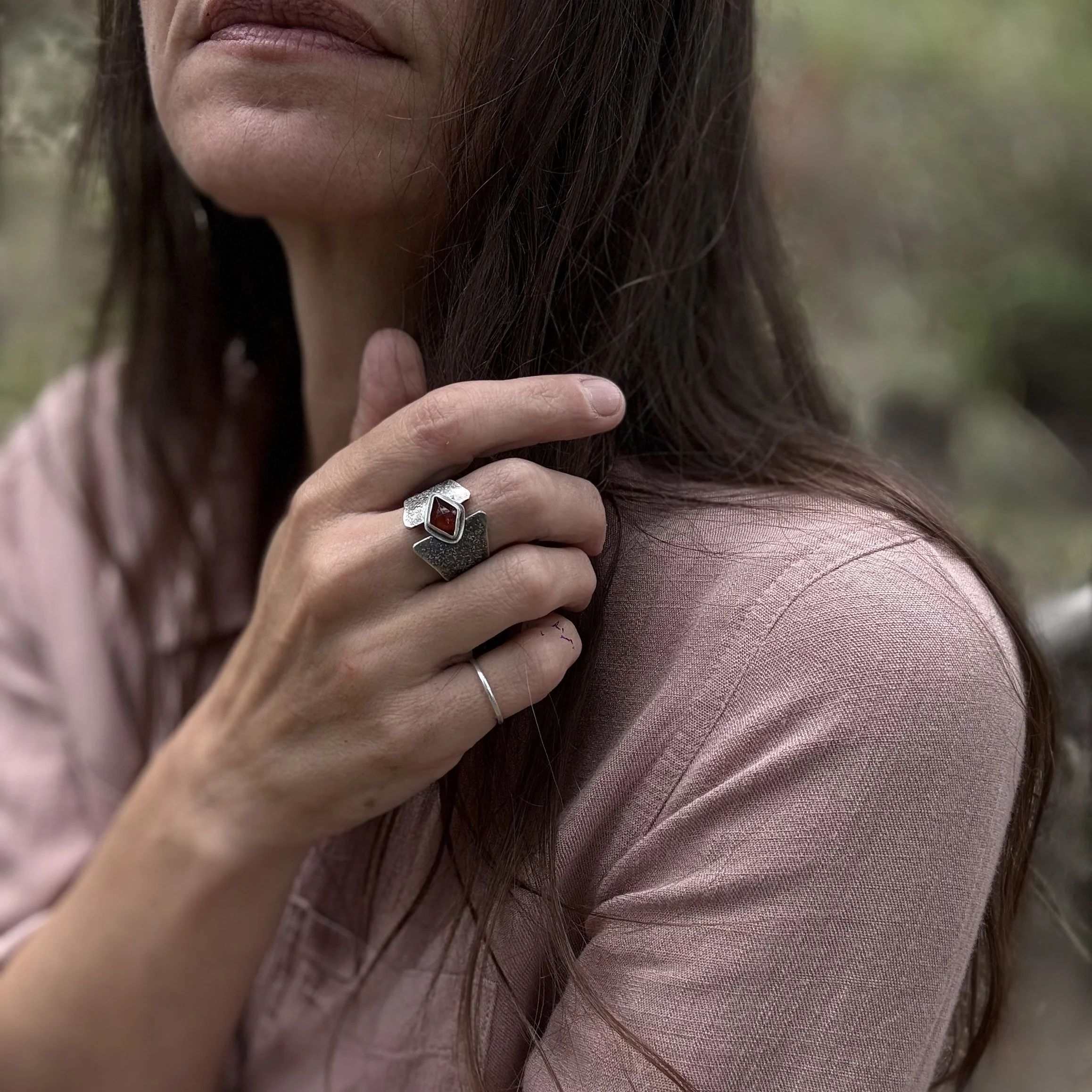 Of Myth and Matter strong feminine gemstone and silver dusted ring