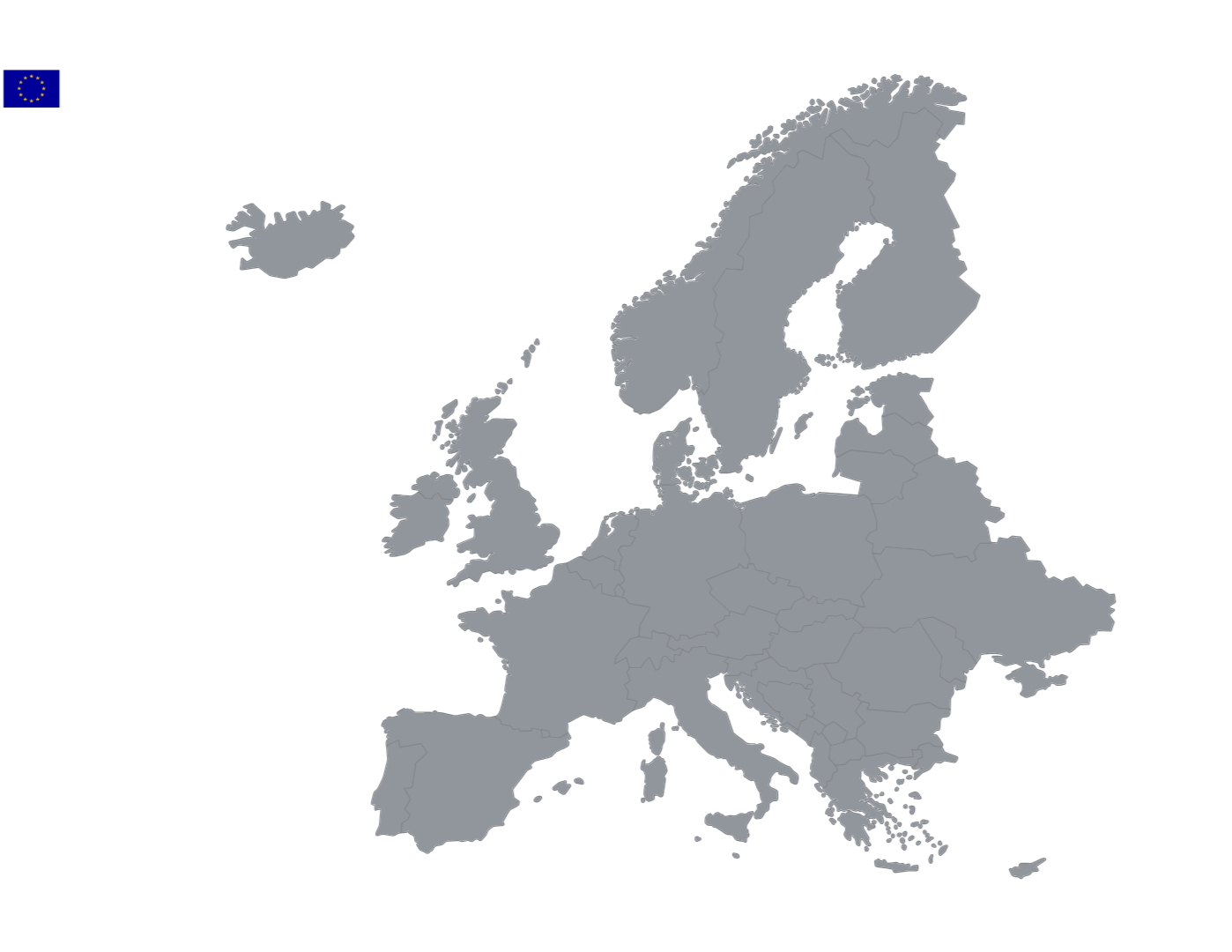 Carte de l'Europe avec un drapeau de l'Union européenne en haut à gauche.