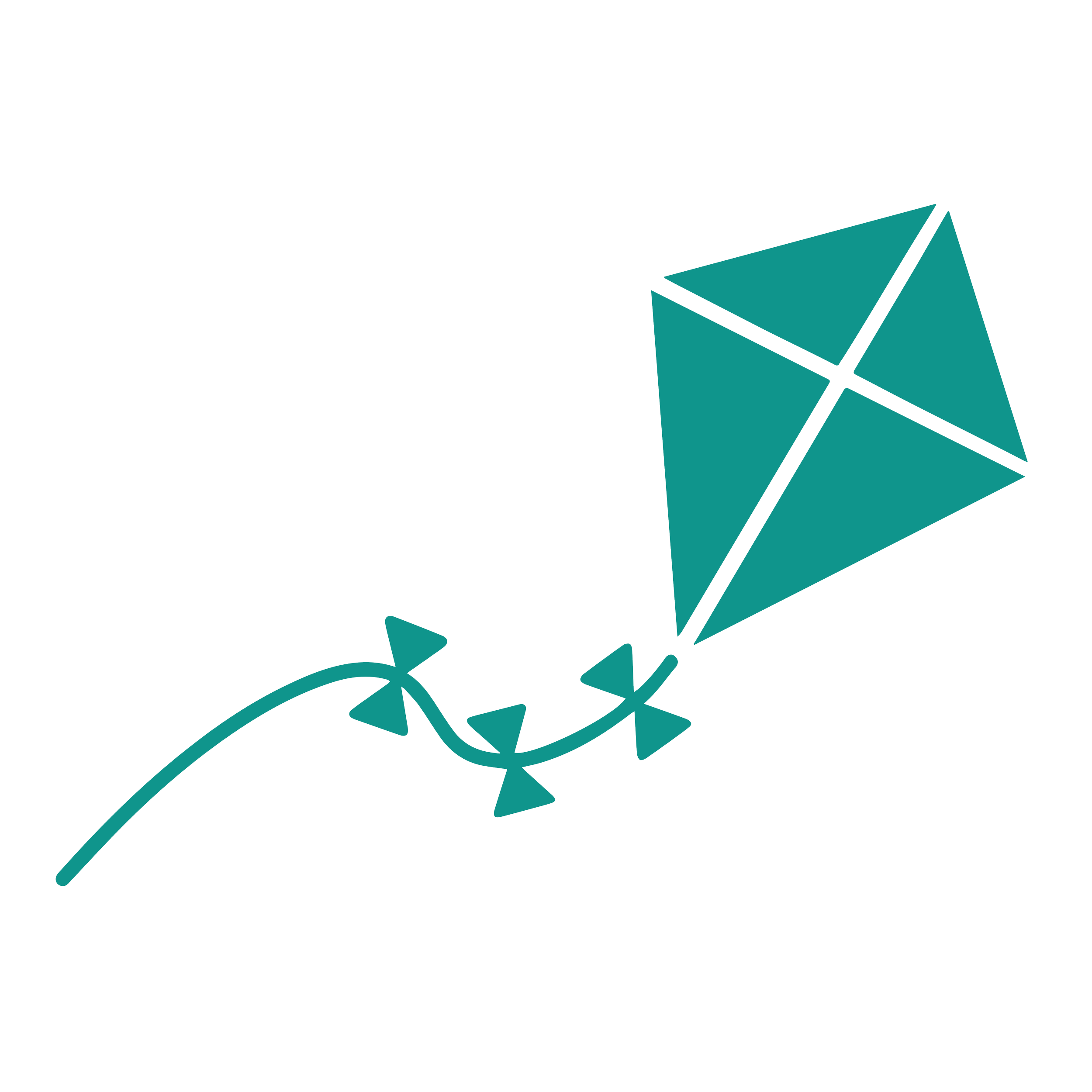 Illustration of a teal diamond-shaped kite with a tail and multiple triangular sections.